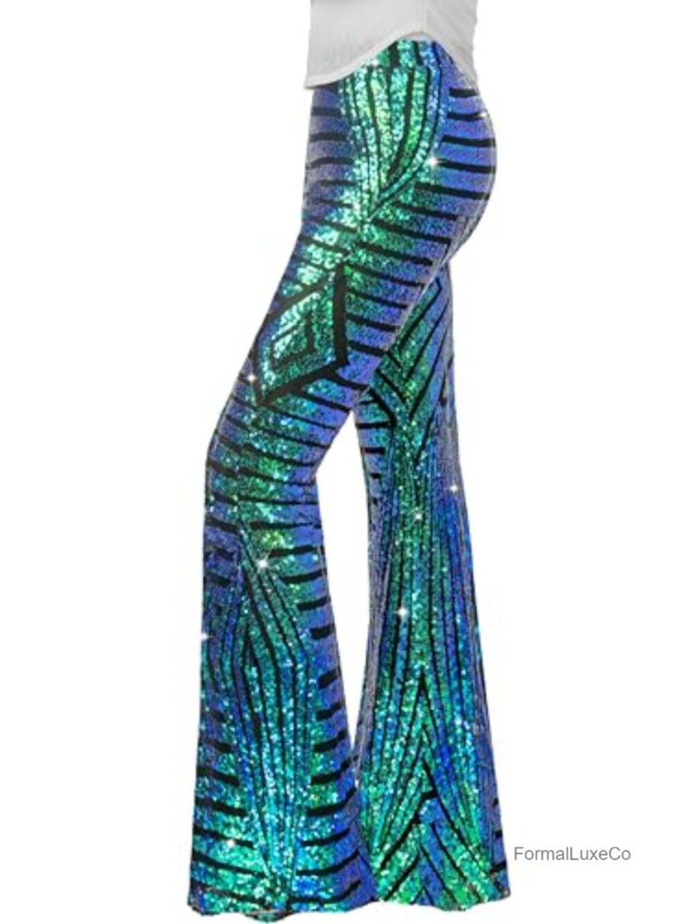 Sequin Flare Pants High Waisted Bell Bottom Trousers Disco Party Clubwear
